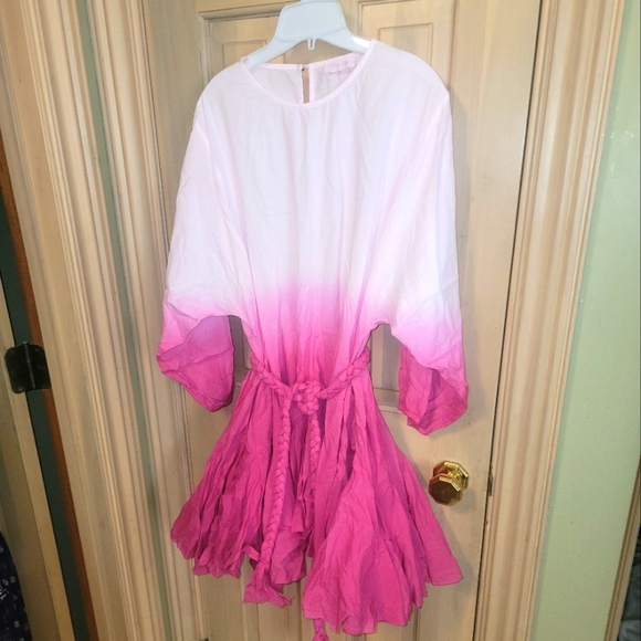 Pink Lily Dresses & Skirts - NEW Pink Lily sz L pink and white Dress with braided belt